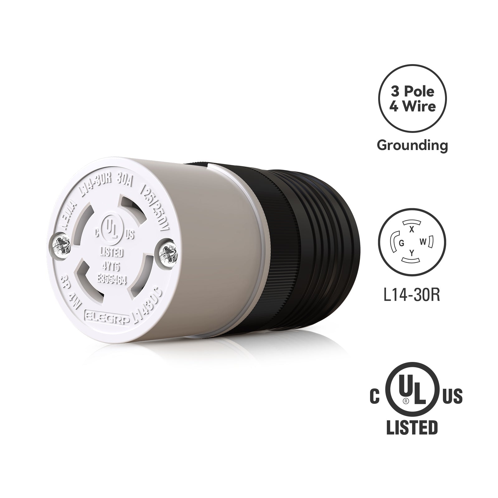 ELEGRP NEMA L14-30P & L14-30R Twist Lock Adapter, 30A 125/250V, 3 Pole 4 Wire Grounding, Heavy-Duty Plug & Connector Set