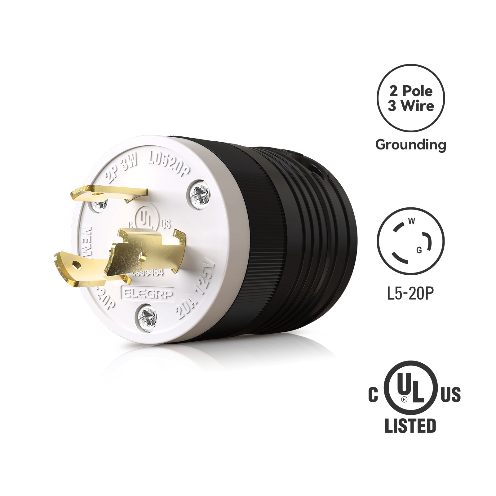 ELEGRP NEMA L5-20P & L5-20R Locking Plug and Connector Set, Generator Twist Lock Adapter, 20A 125V, 2-Pole 3-Wire Grounding
