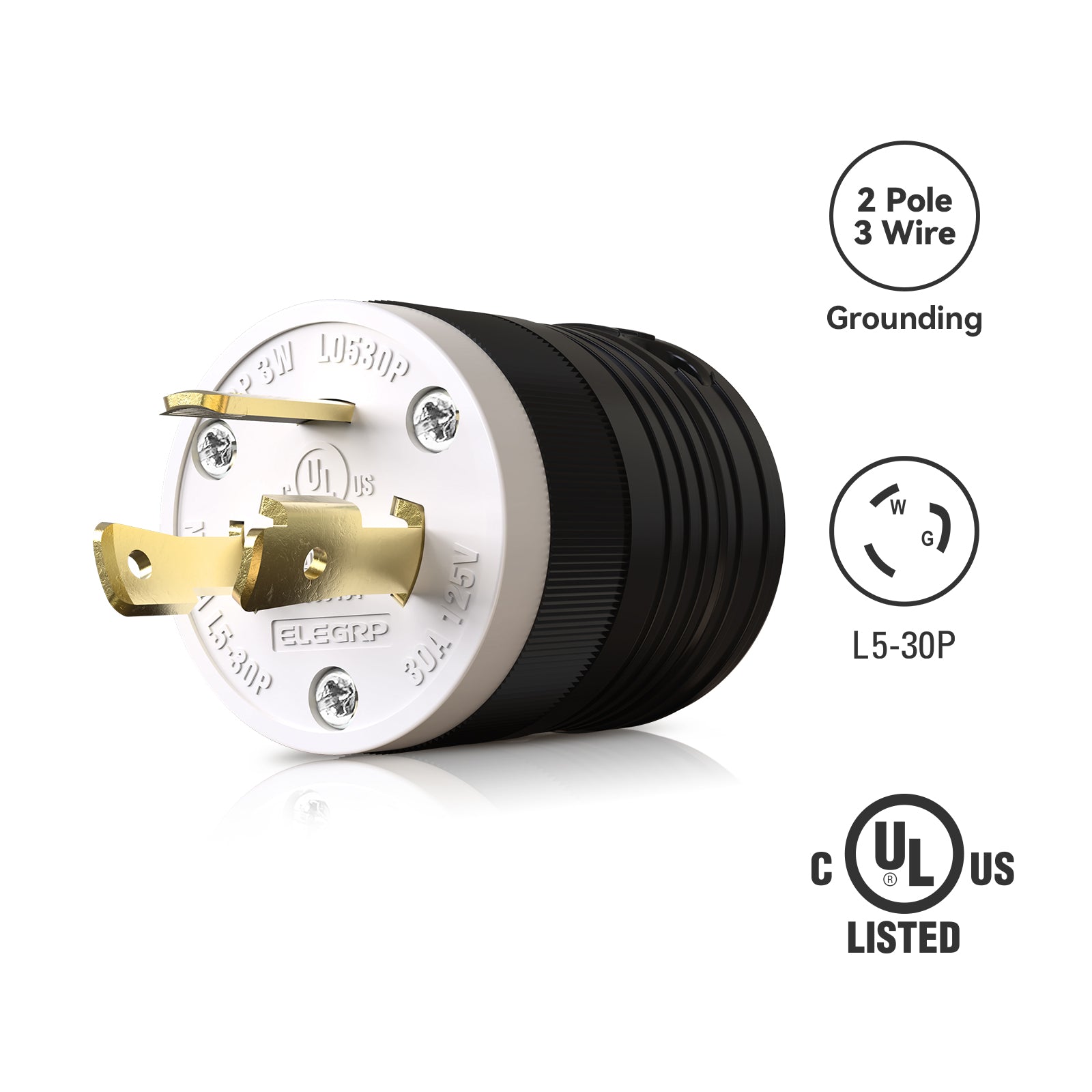 ELEGRP Twist Lock Adapter, NEMA L5-30P & L5-30R, 30A 125V, 2 Pole 3 Wire Grounding Plug & Connector Set, Heavy-Duty Design