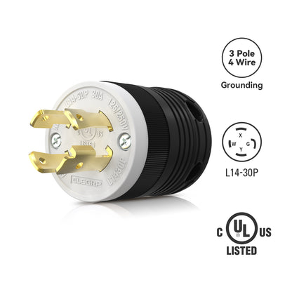 ELEGRP Twist Lock Adapter Male Plug & Connector Nema L14-30P and L14-30R 3 Pole 4 Wire Grounding Receptacle 30A 125-250V