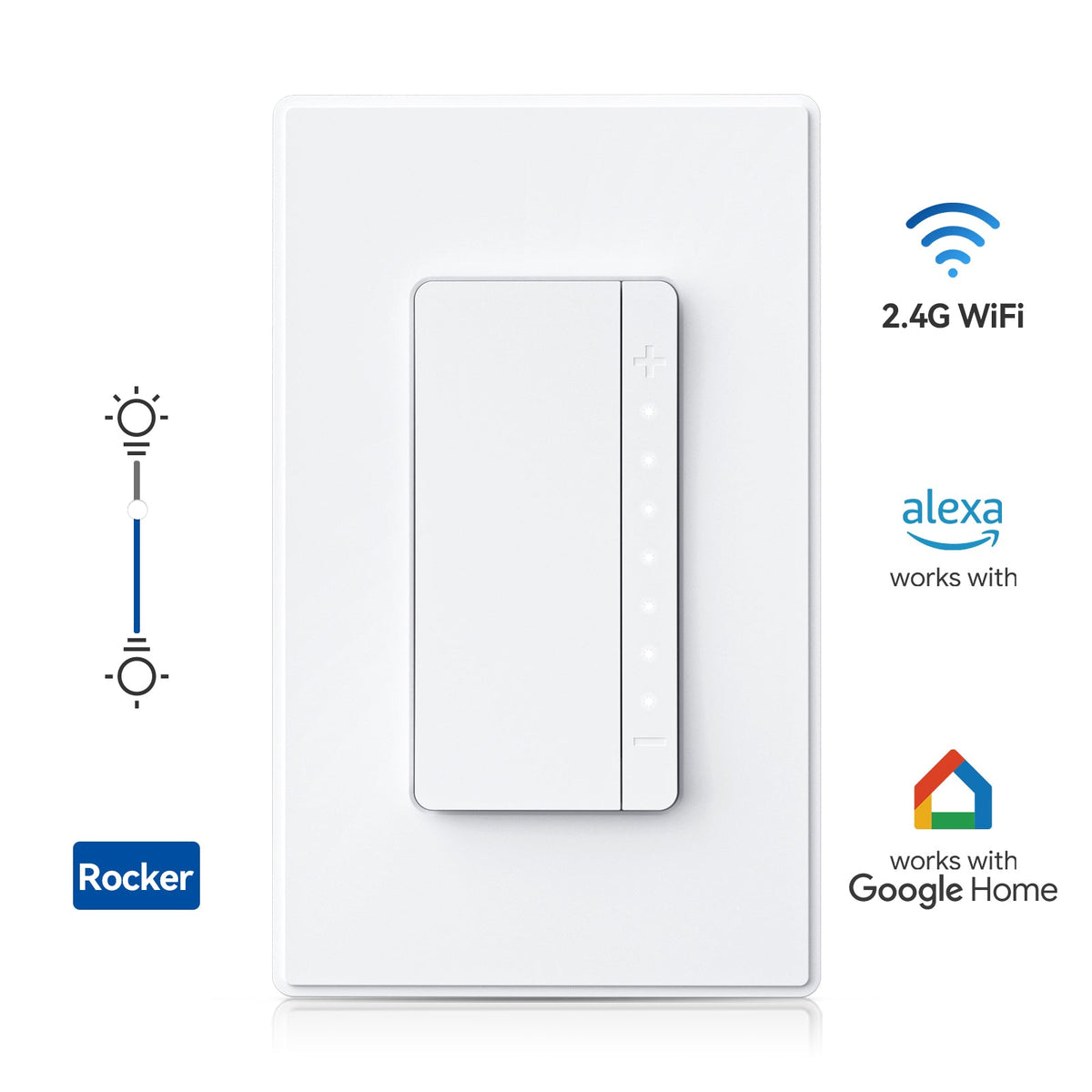 ELEGRP Smart Rocker Dimmer Switches Single Pole or 3 Way 2.4GHz Wi-Fi