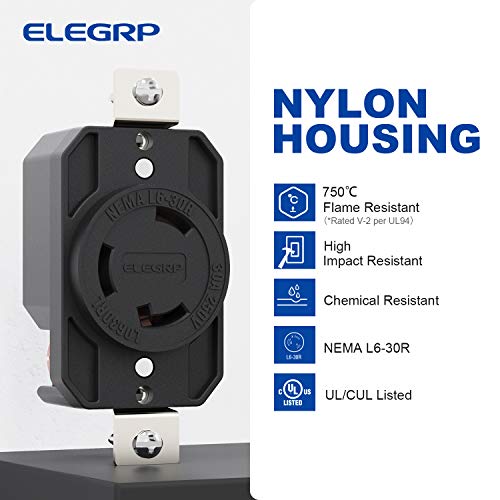 ELEGRP NEMA L6-30R Twist Lock Outlet, 30A 250V, 2 Pole 3 Wire Grounding, Heavy-Duty Design