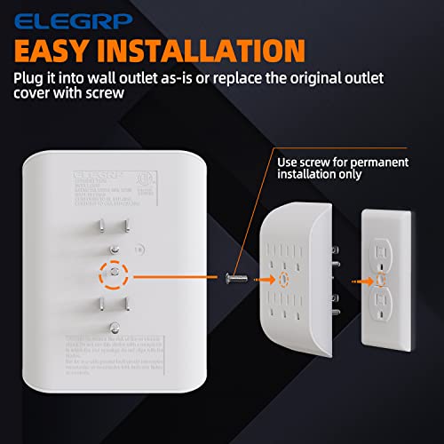 6-Outlet Extender with Central Anchor, 3-Prong Grounded Wall Tab