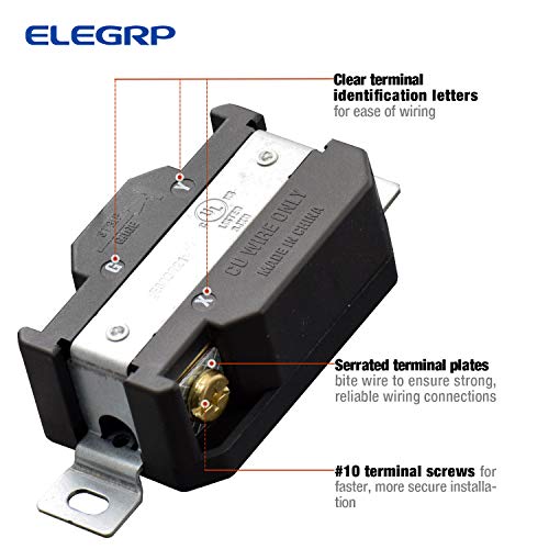 ELEGRP NEMA L6-30R Twist Lock Outlet, 30A 250V, 2 Pole 3 Wire Grounding, Heavy-Duty Design