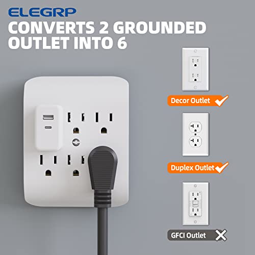 6-Outlet Extender with Central Anchor, 3-Prong Grounded Wall Tab