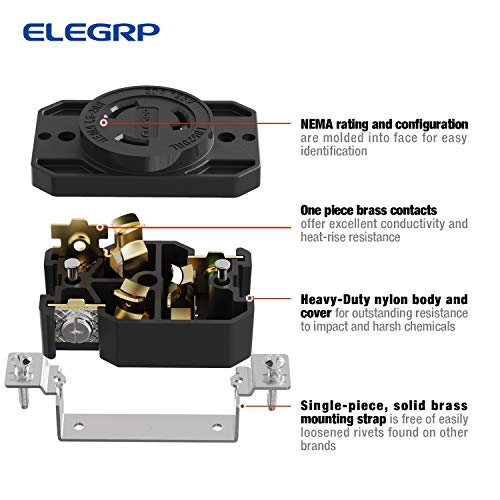 ELEGRP NEMA L5-20R Twist Lock Outlet, 20A 125V, 2 Pole 3 Wire Grounding, Heavy-Duty Design