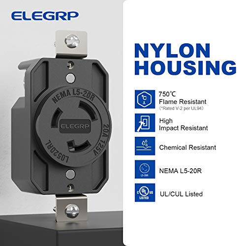 ELEGRP NEMA L5-20R Twist Lock Outlet, 20A 125V, 2 Pole 3 Wire Grounding, Heavy-Duty Design