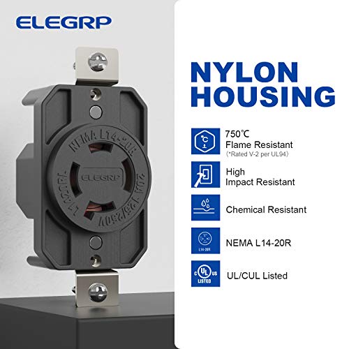 ELEGRP NEMA L14-20R Twist Lock Outlet, 20A 125/250V, 3 Pole 4 Wire Grounding, Heavy-Duty Design