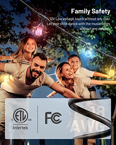 Smart Outdoor RGB String Dimmable Lights Color Changing APP WiFi Control 48FT 24 LED Acrylic IP65 Waterproof Bulbs for any Garden or Holiday Party