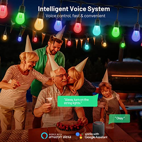 Smart Outdoor String Dimmable Lights Color Changing APP WiFi Control 48FT-24 or 96FT-48 LED PET Bulbs IP65 Waterproof for any Garden or holiday party
