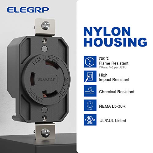 ELEGRP NEMA L5-30R Twist Lock Outlet, 30A 125V, 2 Pole 3 Wire Grounding, Heavy-Duty Design