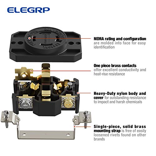 ELEGRP NEMA L14-20R Twist Lock Outlet, 20A 125/250V, 3 Pole 4 Wire Grounding, Heavy-Duty Design