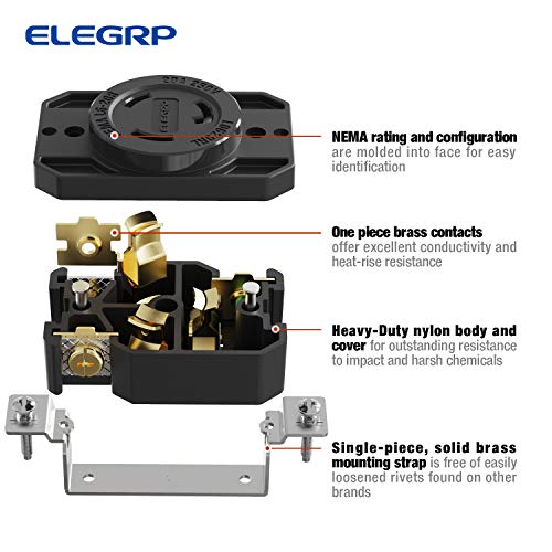 ELEGRP NEMA L6-20R Twist Lock Outlet, 20A 250V, 2 Pole 3 Wire Grounding, Heavy-Duty Design