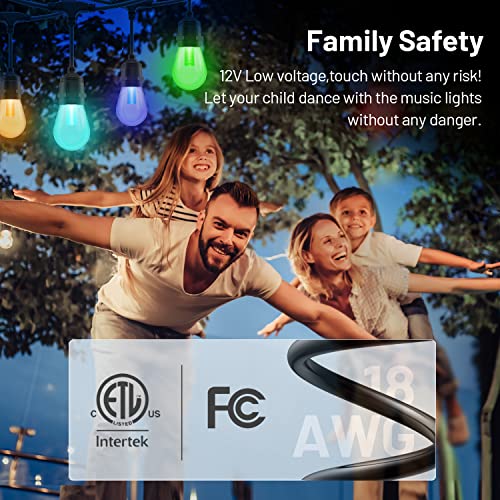 Smart Outdoor String Dimmable Lights Color Changing APP WiFi Control 48FT-24 or 96FT-48 LED PET Bulbs IP65 Waterproof for any Garden or holiday party