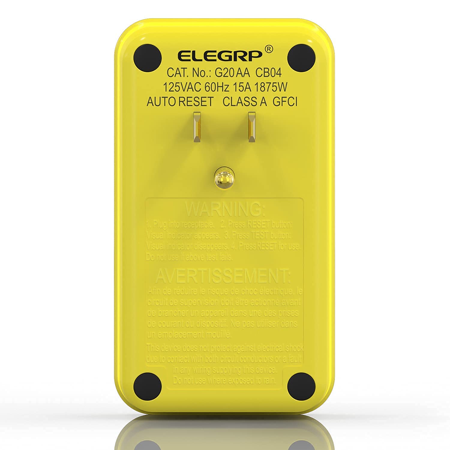 ELEGRP Portable GFCI Adapter, Single Outlet, 5-15P 3-Prong Grounding, Manual or Auto Reset, 15A 125V, UL Listed