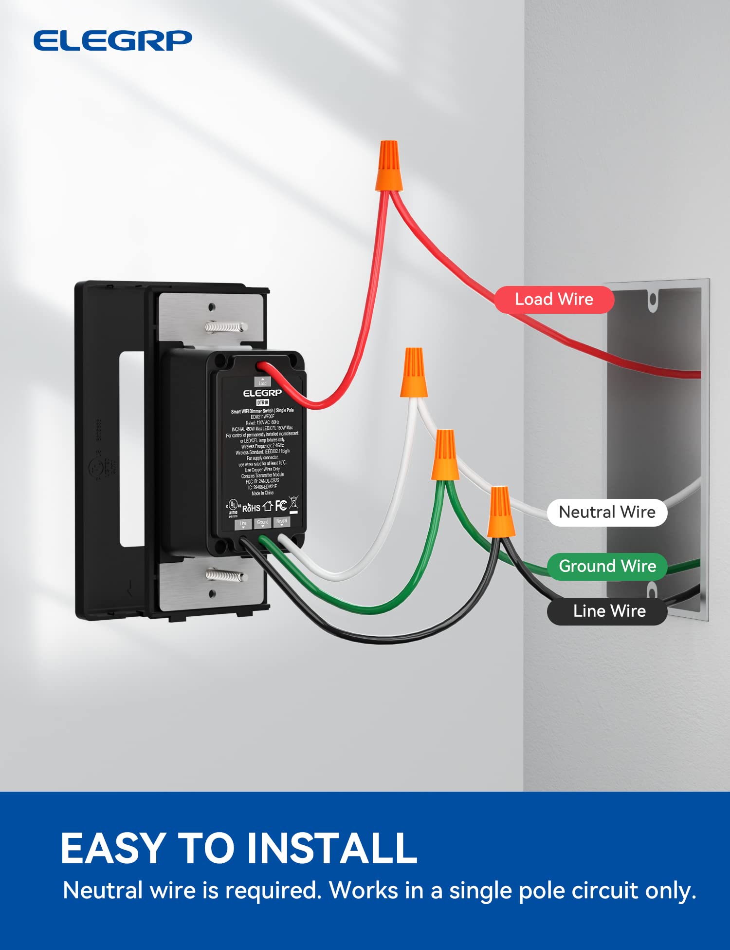 Wi-Fi Smart Rocker Dimmer Switch with Hidden LED Indicator