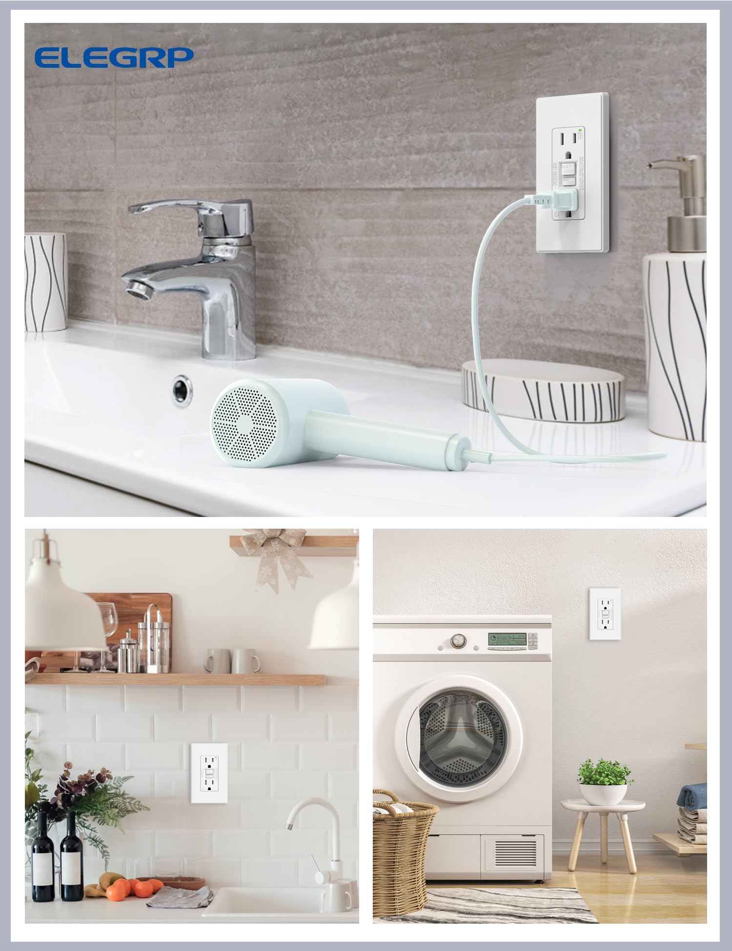 ELEGRP GFCI Outlet, Tamper-Resistant, Self-Test Every 5 Seconds, 15A/20A, UL Listed, Slim Design, Wall Plate Included