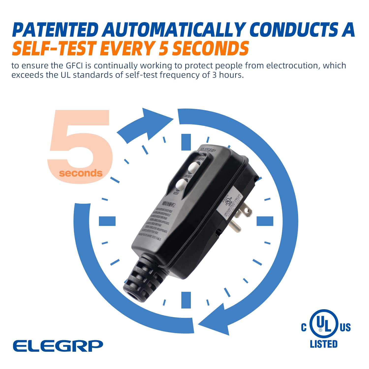 ガーページ ELEGRP Portable Plug-in GFCI Replacement Plug, 5-15P 3-Prong