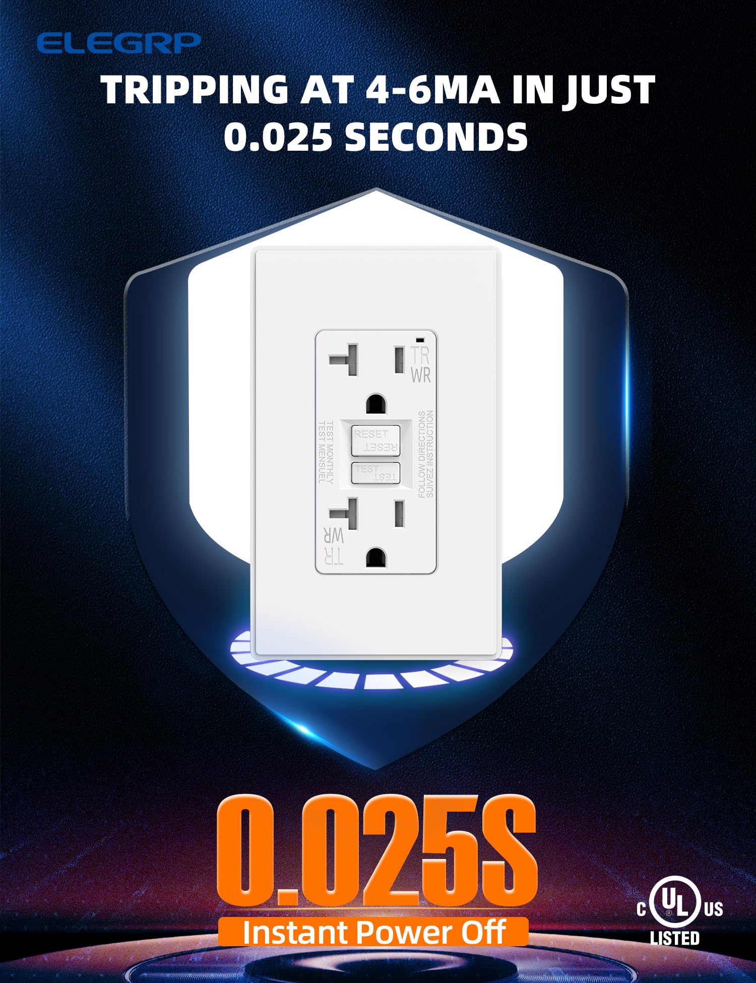 ELEGRP Outdoor GFCI Outlet, Weather & Tamper Resistant, Self-Test Every 5 Seconds, 15A/20A, Slim Design, UL Listed, Wall Plate Included